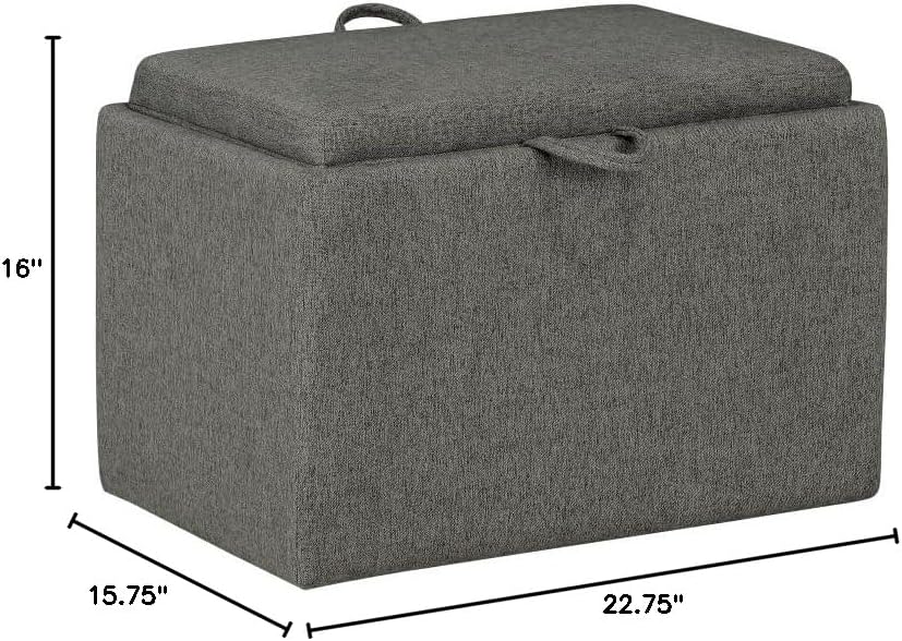 Convenience Concepts Designs4Comfort Accent Storage Ottoman 22.75" - Modern Foot Stool with Decorative Tray for Living Room, Dining Room, Office, Blue Faux Leather
