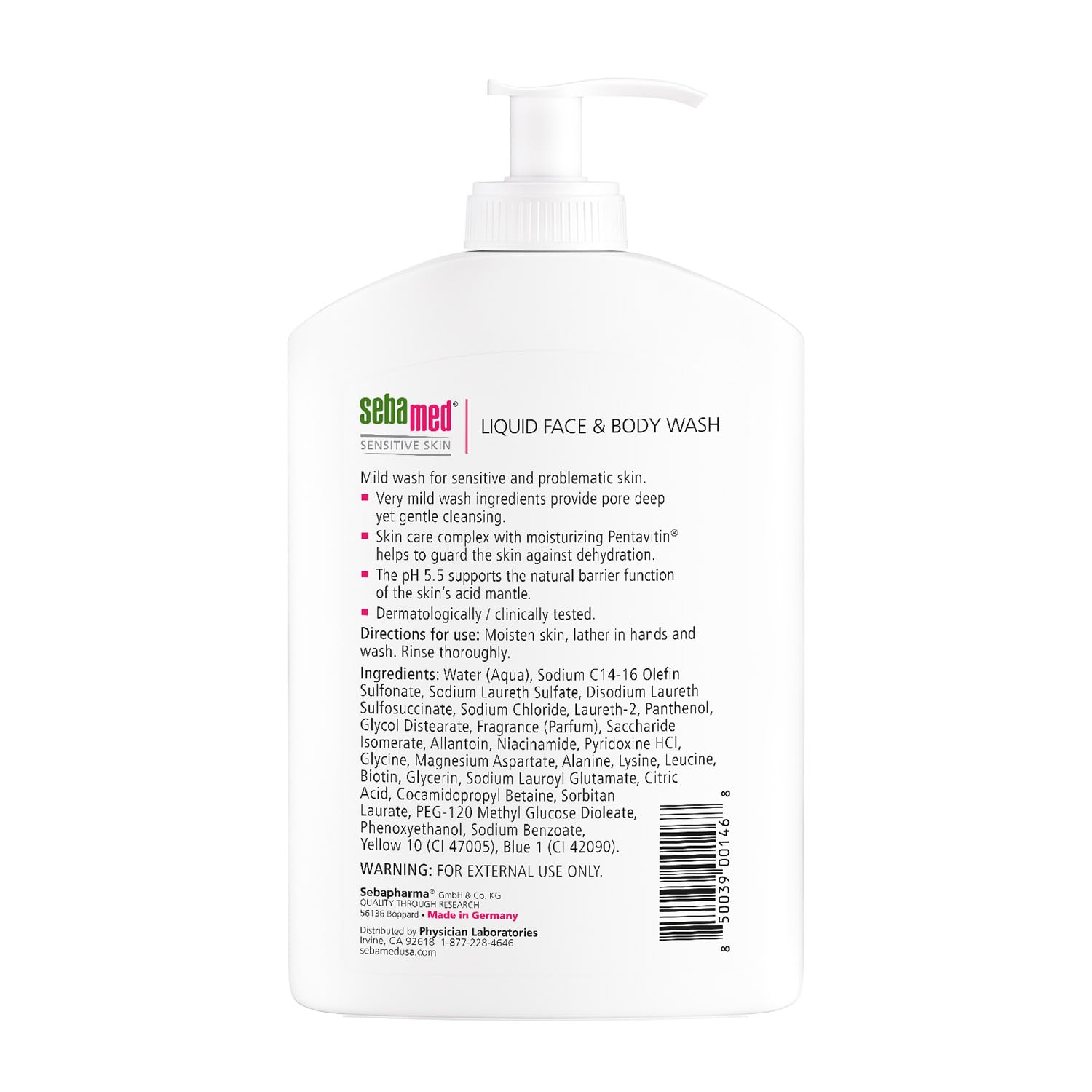 SEBAMED Sensitive Skin Face and Body Wash for Women and Men, pH 5.5, Mild Gentle Hydrating Cleanser, Hypoallergenic Body Wash, Dermatologist Recommended, 33.8 Fluid Ounces (1 Liter)