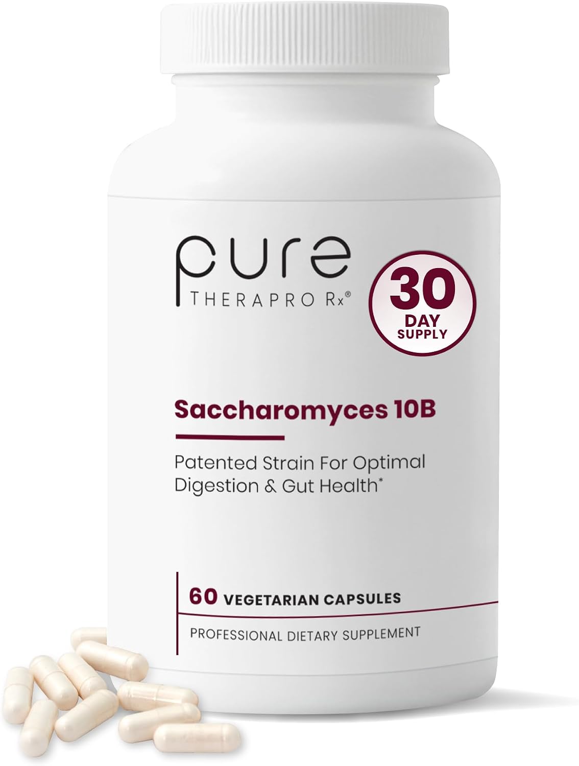 Pure Therapro Rx Saccharomyces 10B Probiotic, 120 Capsules | Supports Gut & Digestive Health, 10B CFU Saccharomyces Boulardii, For Men & Women, No Fillers, Made in USA, Pharma Grade