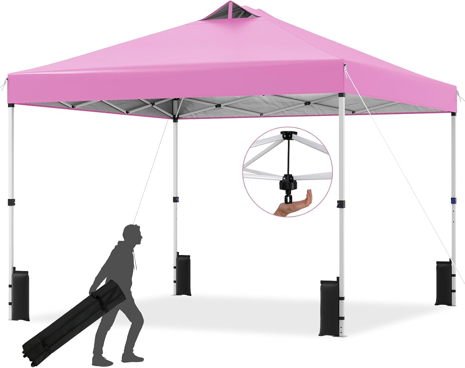 Tangkula 10 x10 Ft Pop Up Canopy with Center Lock, UPF 50+ One-Button Setup Outdoor Canopy Tent with Roller Bag, 4 Sand Bags, Heavy-Duty Steel Frame