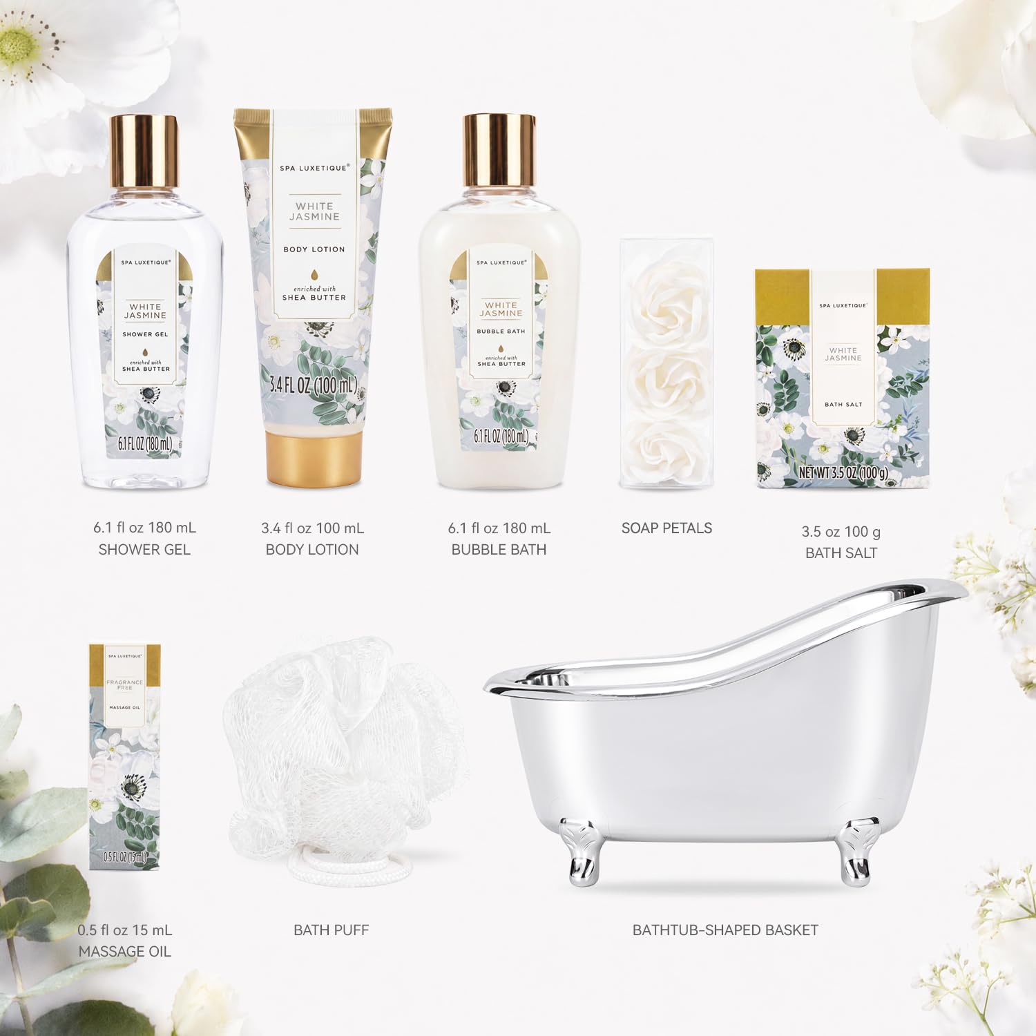 Self Care Gifts for Women, Spa Luxetique 8pcs Daisy Bath and Body Gift Baskets for Her, Bath Set with Bubble Bath, Lotion, Christmas Gifts for Mom