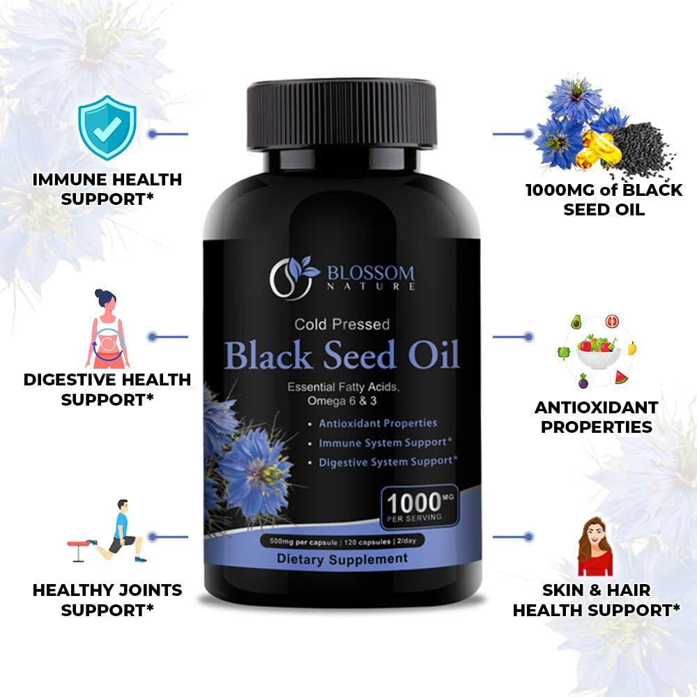 Black Seed Oil Capsules 1000mg - Premium Black Cumin Seed Oil Capsules - Black Seed Oil Liquid Pills - Virgin Cold Pressed Nigella Sativa Oil Pills