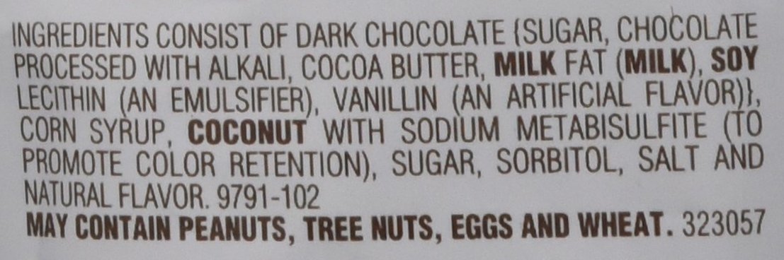 Russell Stover Dark Chocolate Coconut Mini Gusset Bag 6 Ounce Russell Stover Chocolate Coconut Chocolate Candy Bag; Sweet Coconut Covered in Rich Chocolate Candy, Individually Wrapped