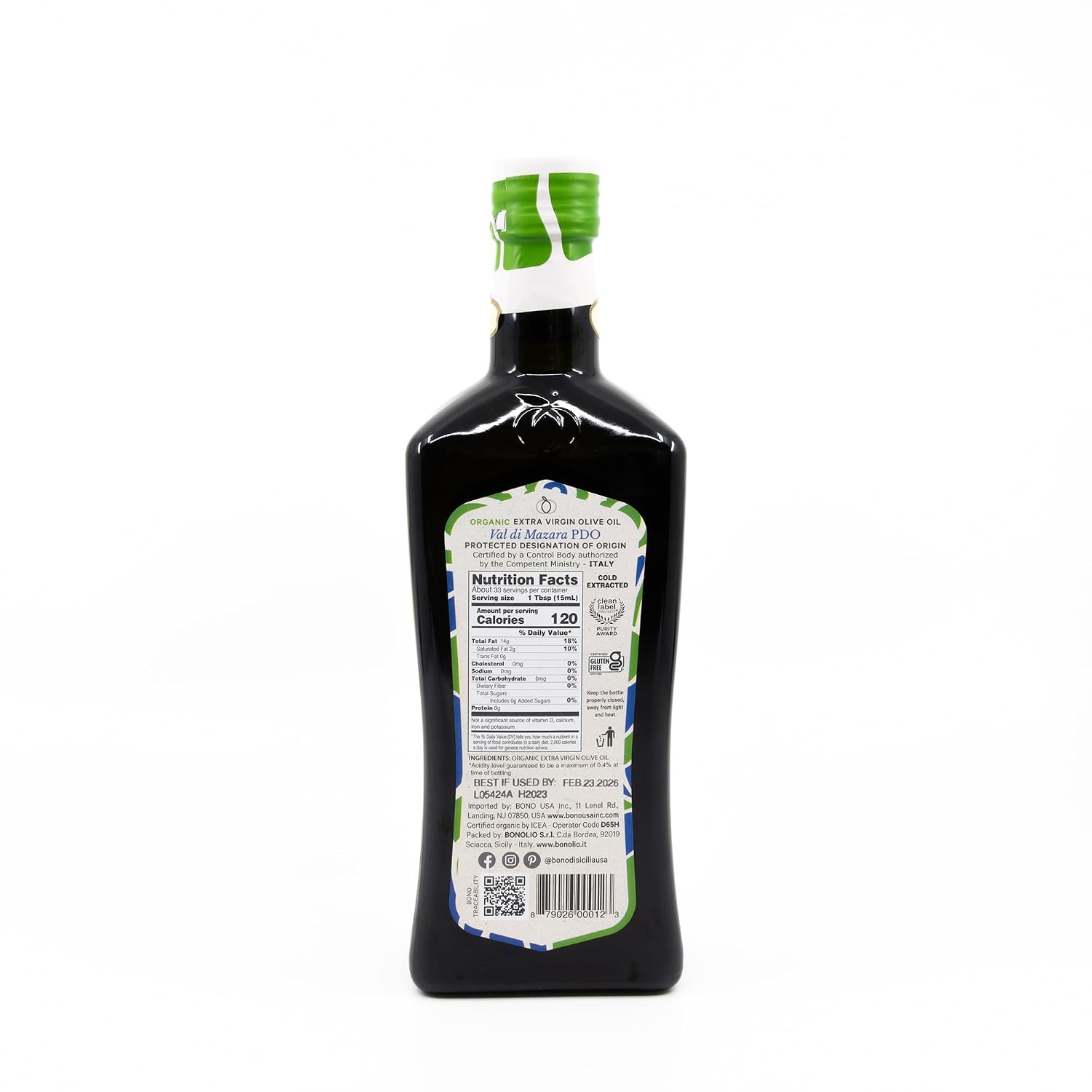 Bono Organic Extra Virgin Olive Oil, 16.9 Fl Oz – USDA Organic, Non-GMO, Certified Gluten Free, Cold Extracted, Clean Label Project Purity Award Winner