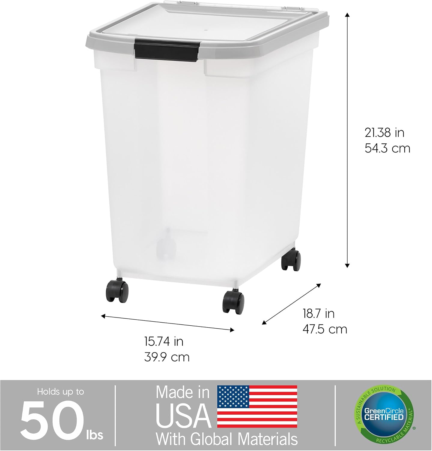 IRIS USA Dog Food Storage Container, Up to 25 lbs, Black, Made in USA | Wheels for Mobility, Airtight Seal, BPA-Free, Best for Bird Seed, Cat food, Cat Litter, Chicken Feed, Pellets