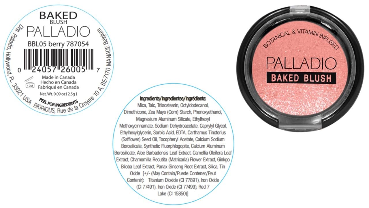 Palladio Baked Blush, Highly Pigmented Shimmery Formula, Easy to Blend and Highly Buildable, Apply Dry for a Natural Glow or Wet for a Dramatic Luminous Look, Long Lasting for All day Wear, Berry