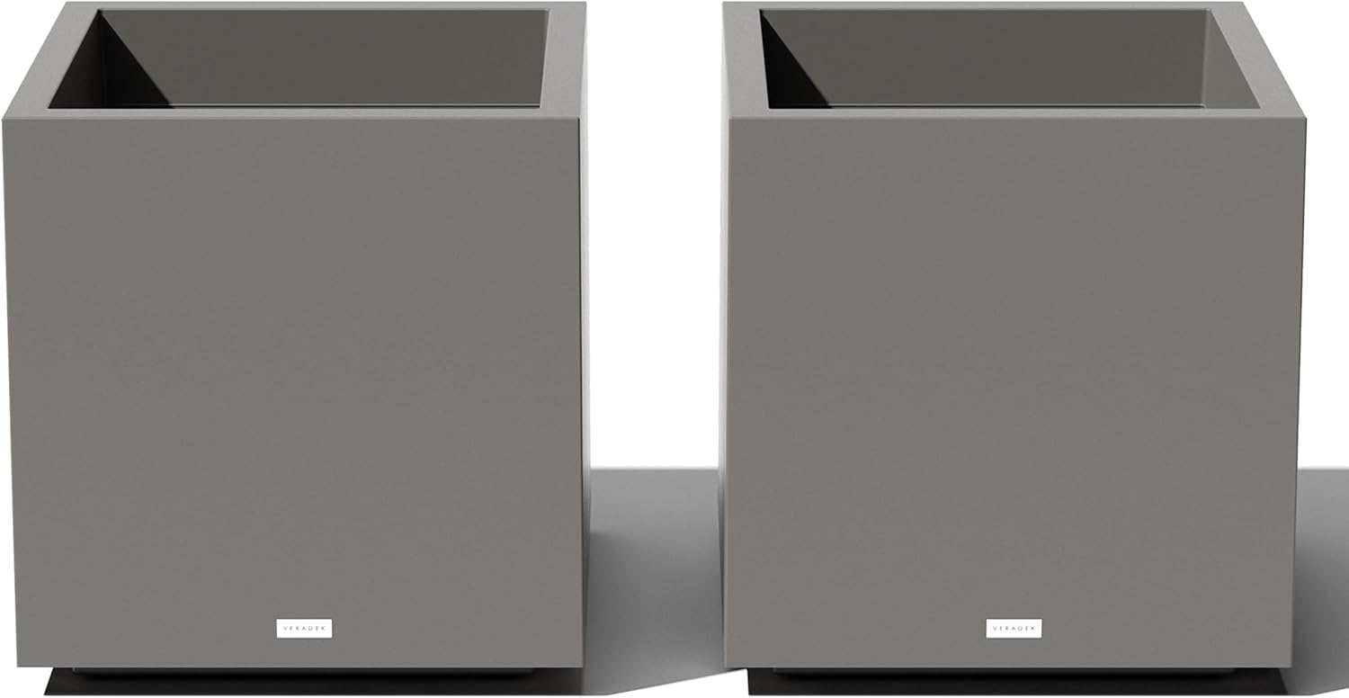 Veradek Block Series Cube Planter - Square Outdoor Planter | Made From Durable Plastic With Double-Walled Construction. Modern Porch/Patio Décor for Plants and Flowers