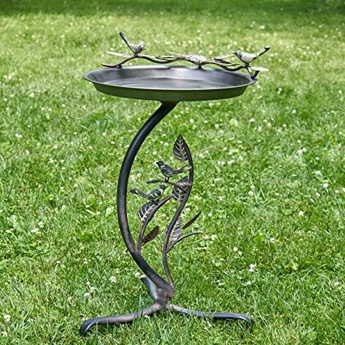 Zaer Ltd. Shallow Birdbath on Curved Branch Stand (Aged Copper Finish)