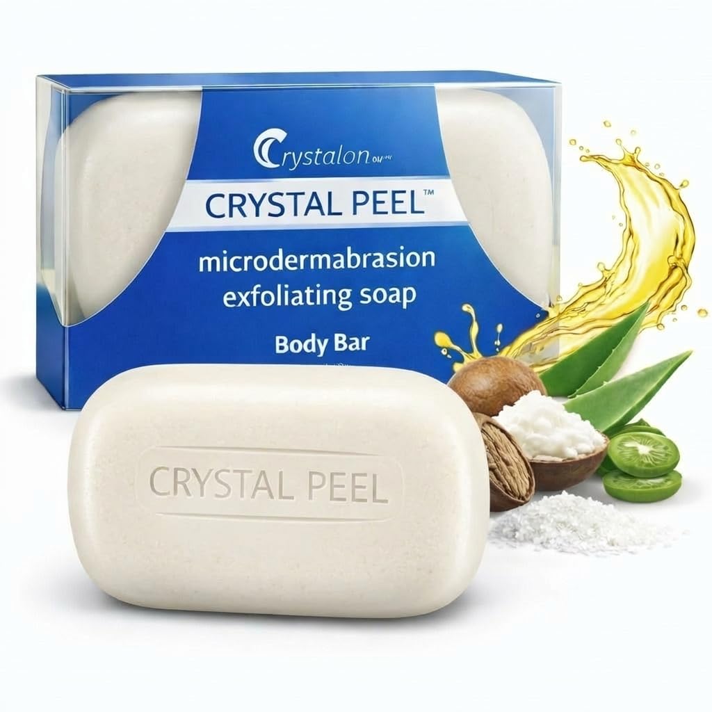 Exfoliating Bar Soap for Men & Women, Crystal Peel Luxury Microdermabrasion Hydrating & Exfoliating Body Soap Bar Solid Magnesium Mineral Scrub for Buffing Away Dirt & Oil Smooths Skin, Lemongrass 8oz