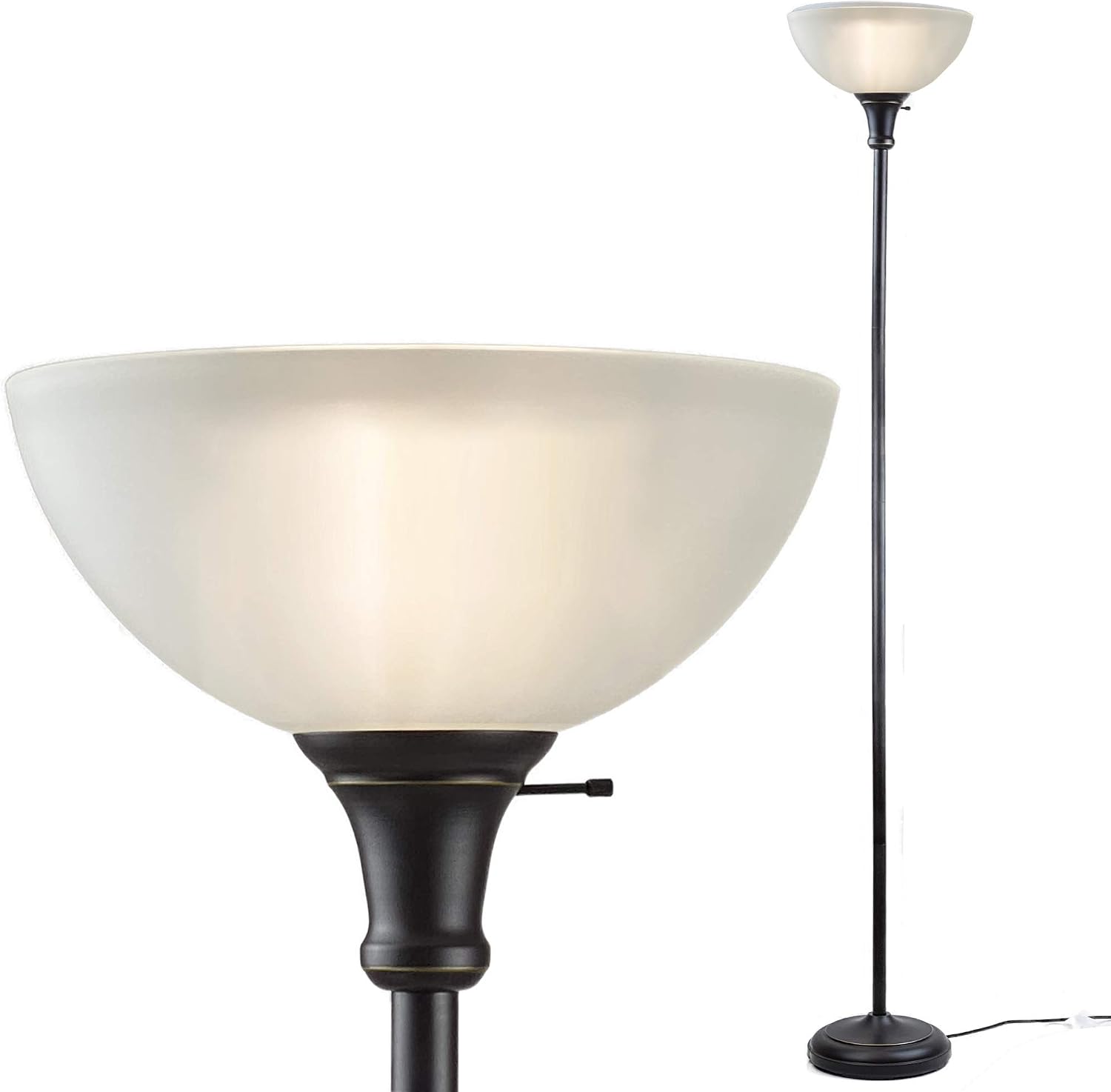 LIGHTACCENTS Bronze Floor Lamp, 72'' Torchiere with Glass Shade, Modern Floor Lamp for Living Room, Bedrooms, Office