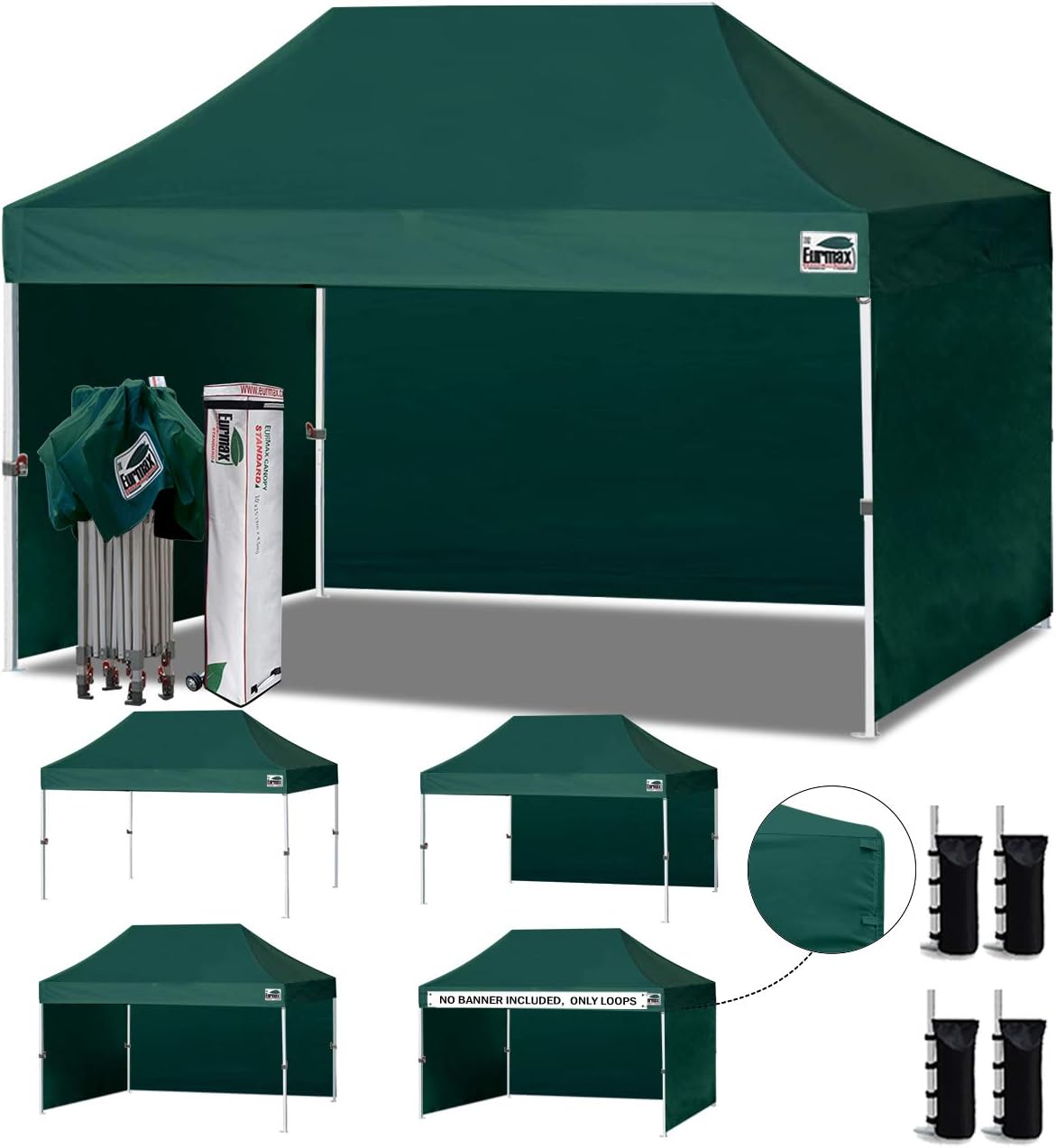 Eurmax USA 10x10 Pop Up Canopy Tent,Commercial Tent with Patented No-Tip Rolling Bag,4 Zippered Removable Walls,UV & Water Resistant Canopy Top,Heavy Duty Outdoor Gazebo,Instant Shelter(White)