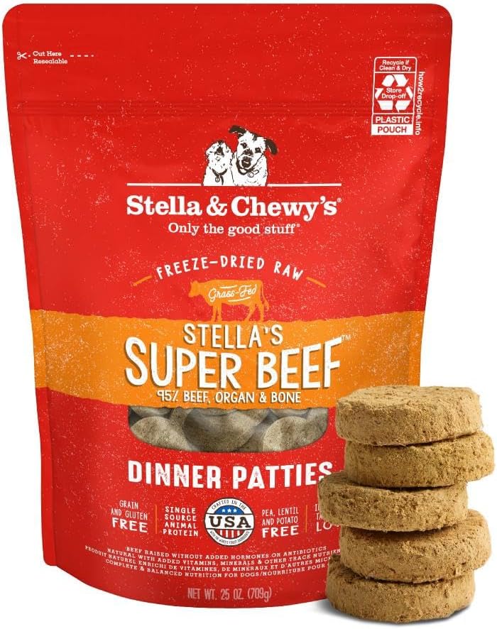 Stella & Chewy’s Freeze Dried Raw Dinner Patties – Grain Free Dog Food, Protein Rich Stella’s Super Beef Recipe – 5.5 oz