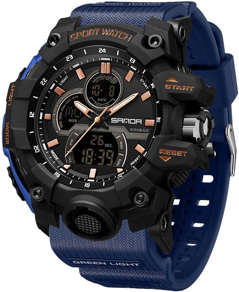 FANMIS Men Sports Outdoor Watch Analog Digital Multifunctional Black Watch | Black Sports Watch Casual Quartz Wristwatch Waterproof Military Wrist Watch Tactics LED Alarm Stopwatch Digital Watch for Men