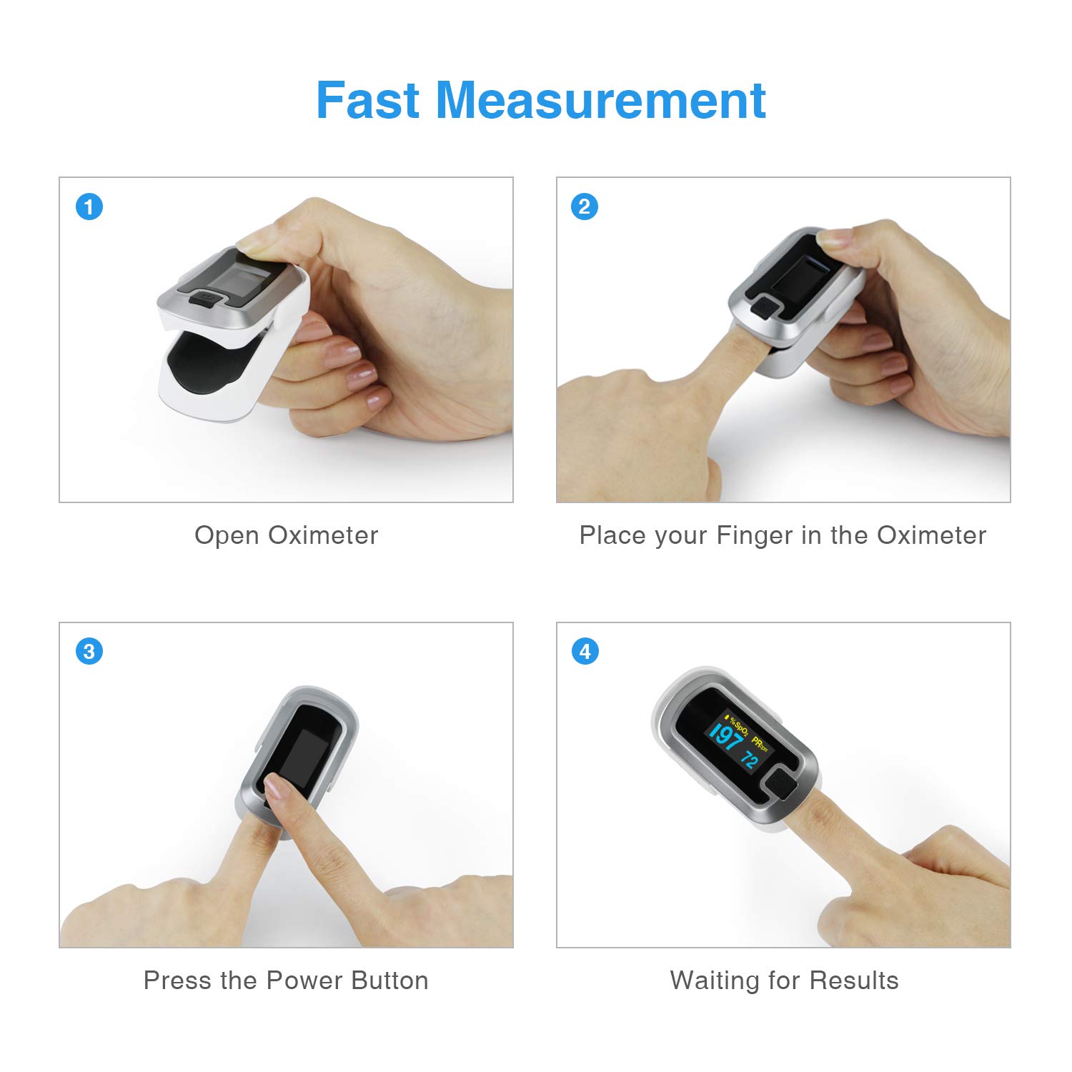 OLED Finger Pulse Oximeter, O2 Meter, Dual Color White/Silver