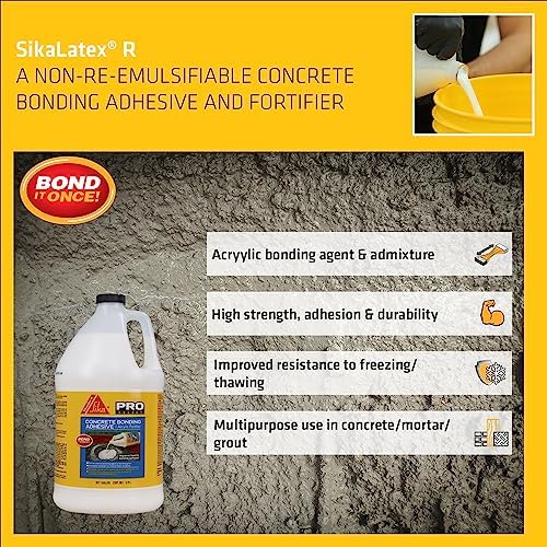 SIKA - SikaLatex R - Concrete Adhesive Glue, White - Admix for Portland-Cement Mortar/Concrete - Resistant to Freezing and thawing Damage - 1-Gallon (Pack of 1)