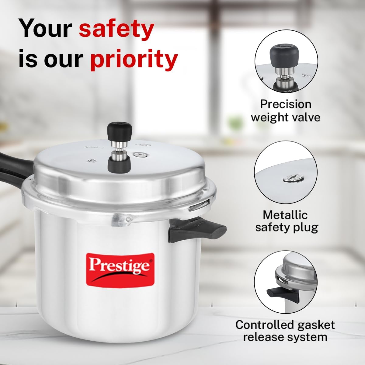Prestige Popular Aluminum Pressure Cooker, 5 L, Silver