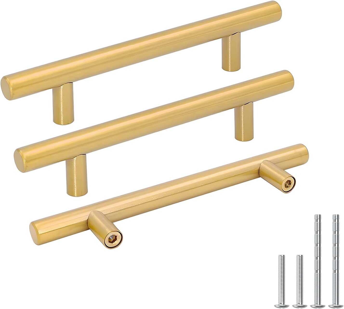Goldenwarm 5 Pack 3 inch Gold Cabinet Handles Brushed Gold Cabinet Pulls | Gold Dresser Drawer Handles Stainless Steel Drawer Pulls for Kitchen Bathroom Bedroom, Easy to Install