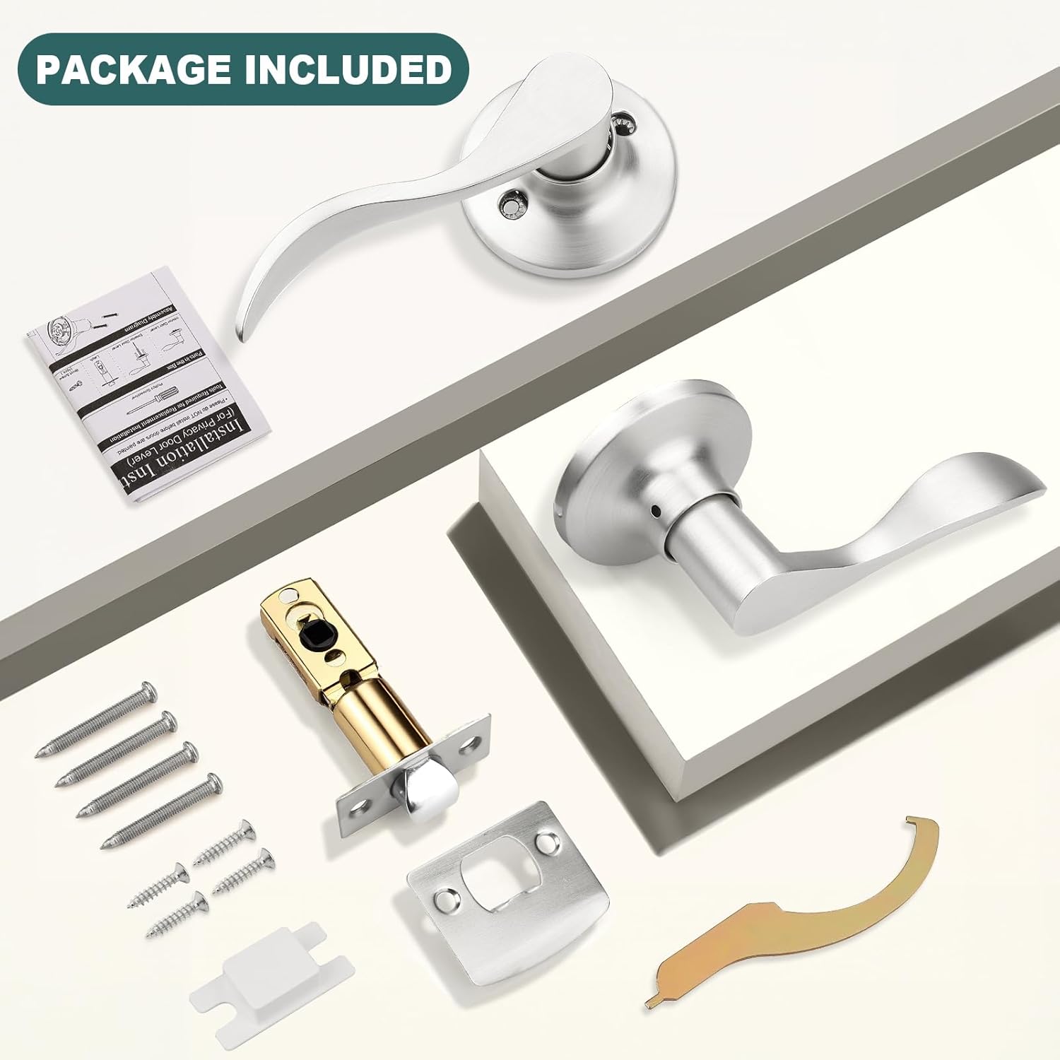 GOBEKOR 1 Pack Privacy Door Levers Brushed Nickel Lever Door Handles Interior for Bedroom and Bathroom Door Locks Wave Door Handles
