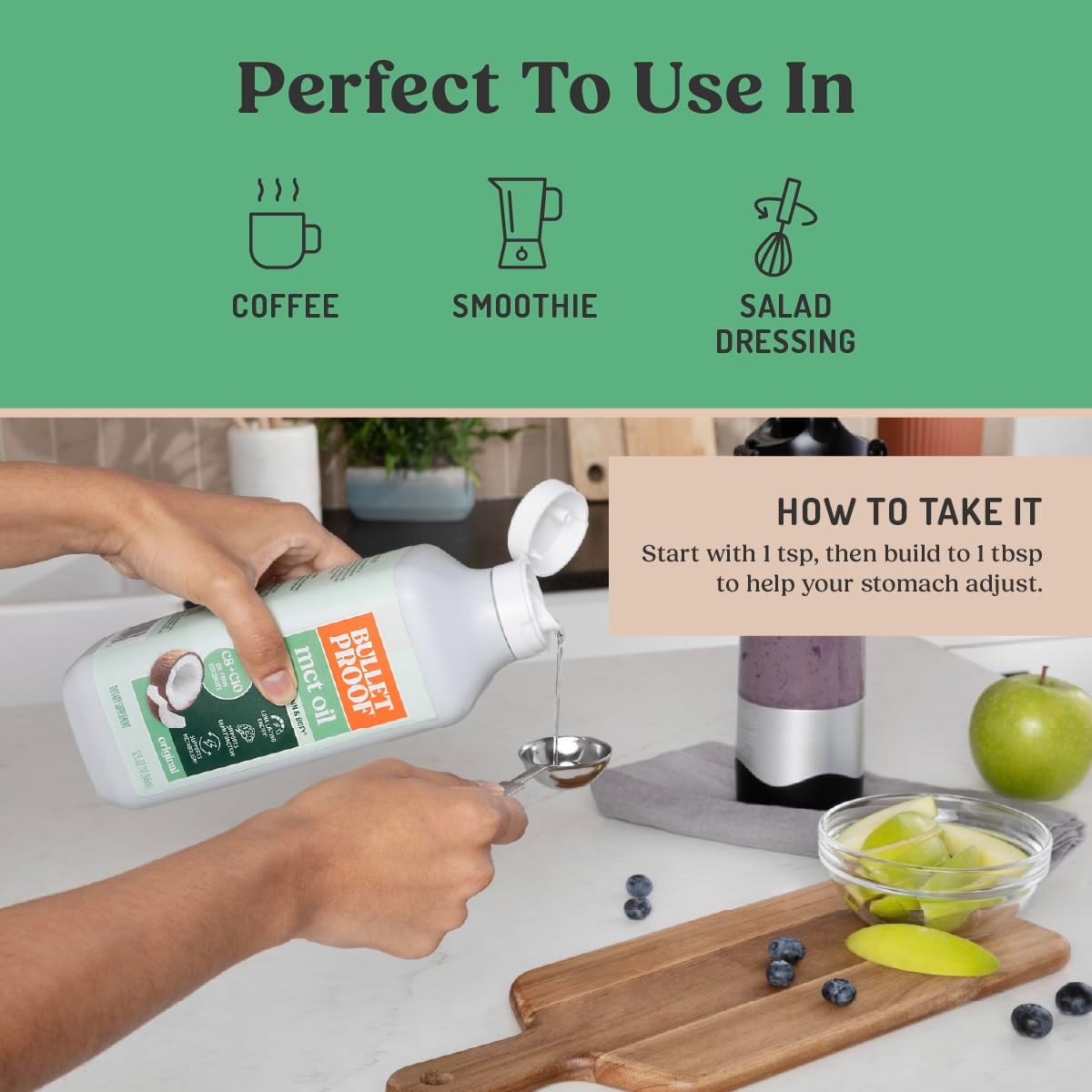 Bulletproof C8 & C10 MCT Oil, 100% Pure Coconut Oil, Unflavored, 16 oz | Triple-Distilled for Sustained Keto Energy, No Additives or Fillers, Non-GMO