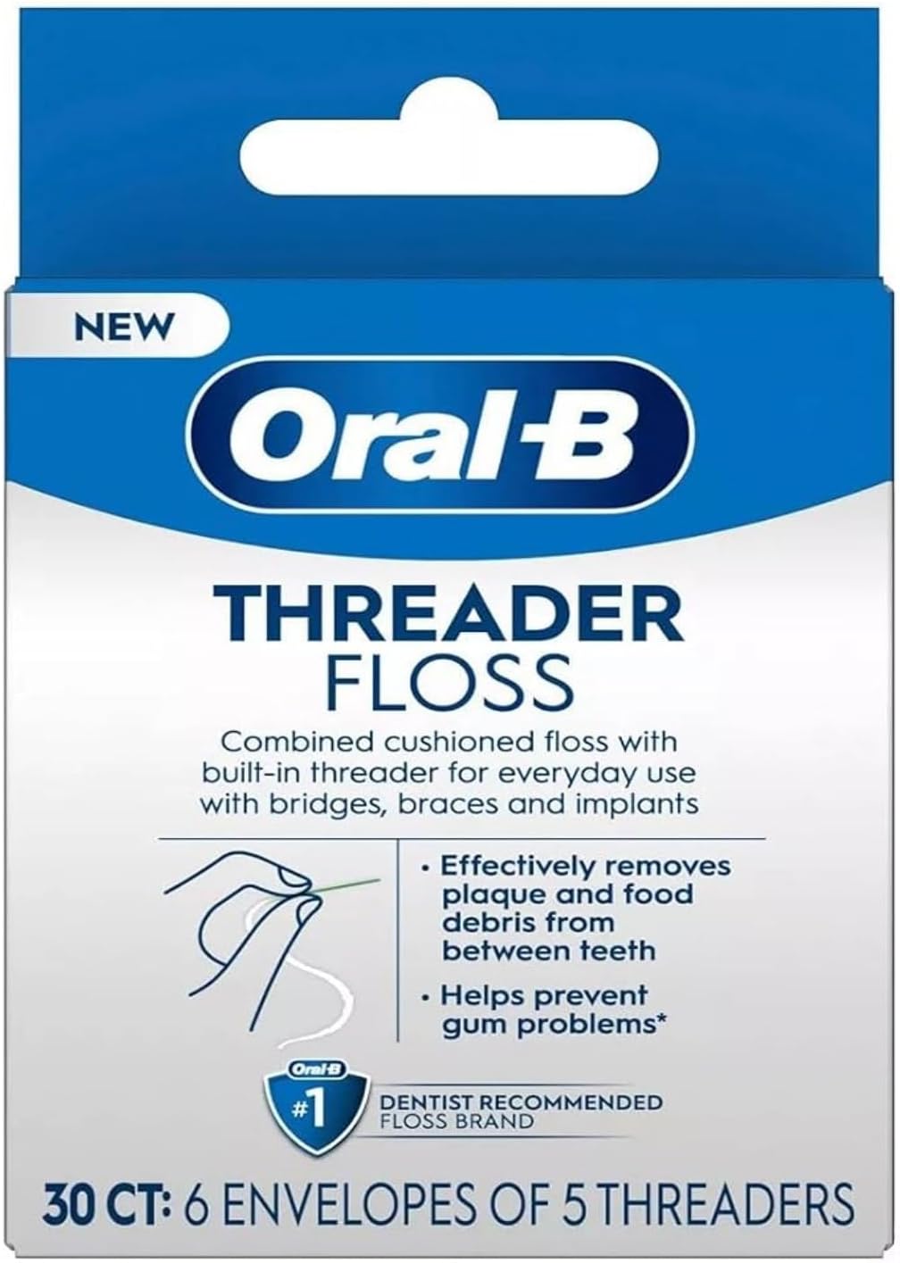 Oral-B Threader Floss, 30-Count: 6 envelopes of 5 threaders.