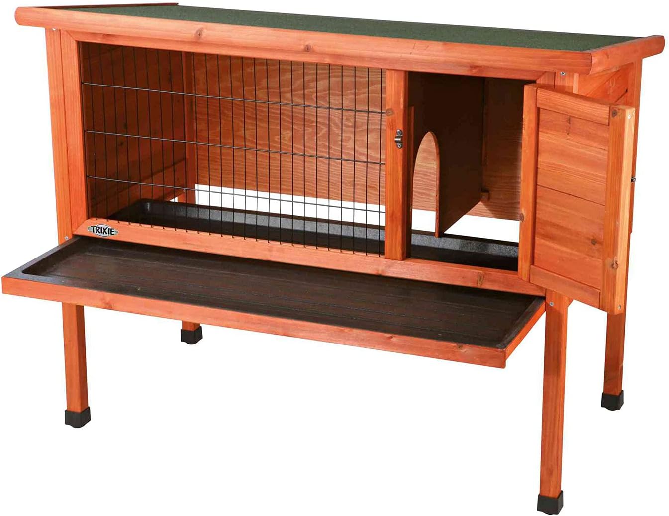 Trixie 2-Story Rabbit Hutch with Retreat Area, Non-Slip Ramp, Hinged Roof with Locking Arm, 4 Doors, 2 Metal Slide Latches, and Pull-Out Trays for Easy Cleaning