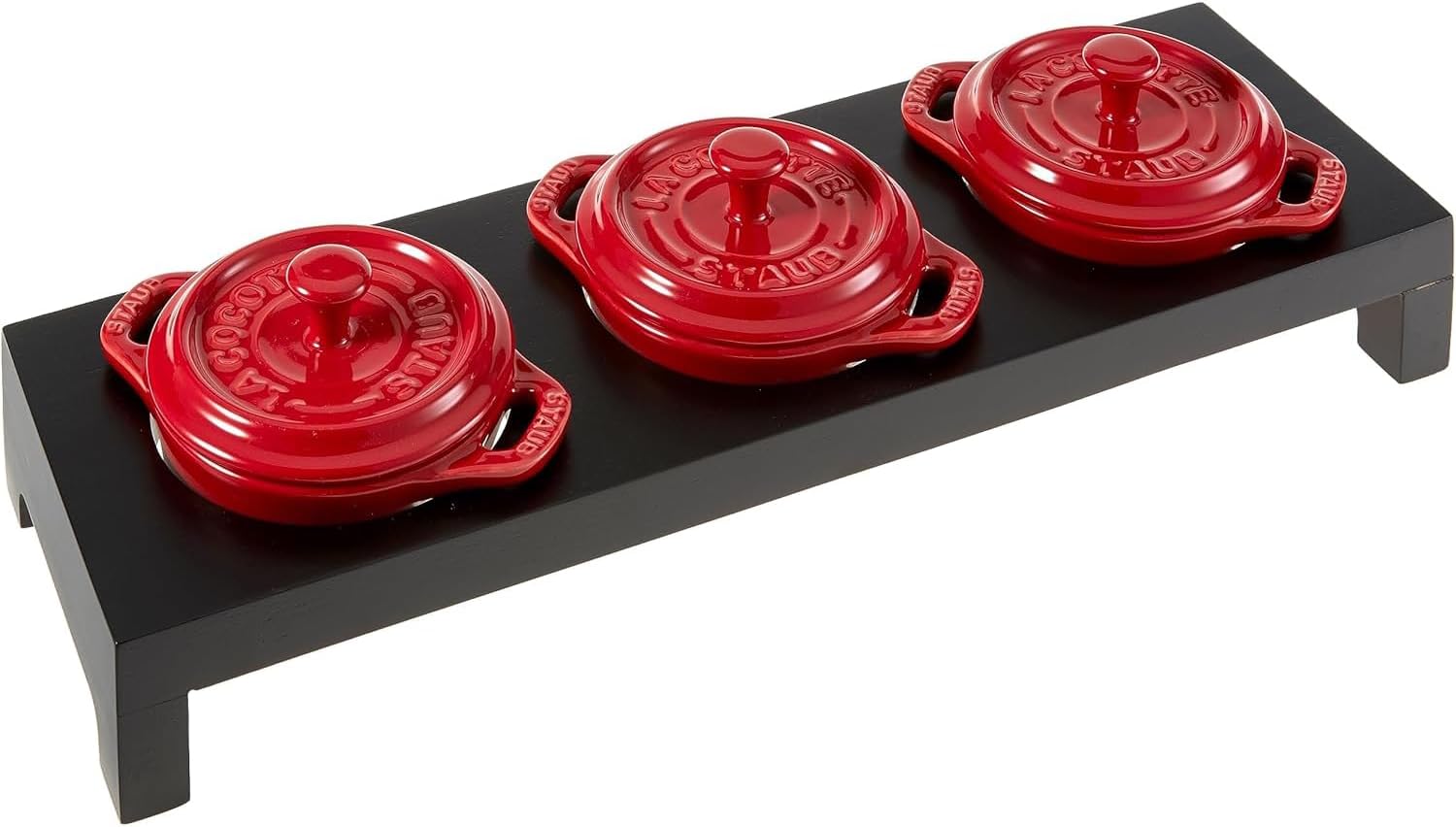 STAUB Ceramic Dutch Oven 3-piece Mini Round Cocotte, Dark Blue