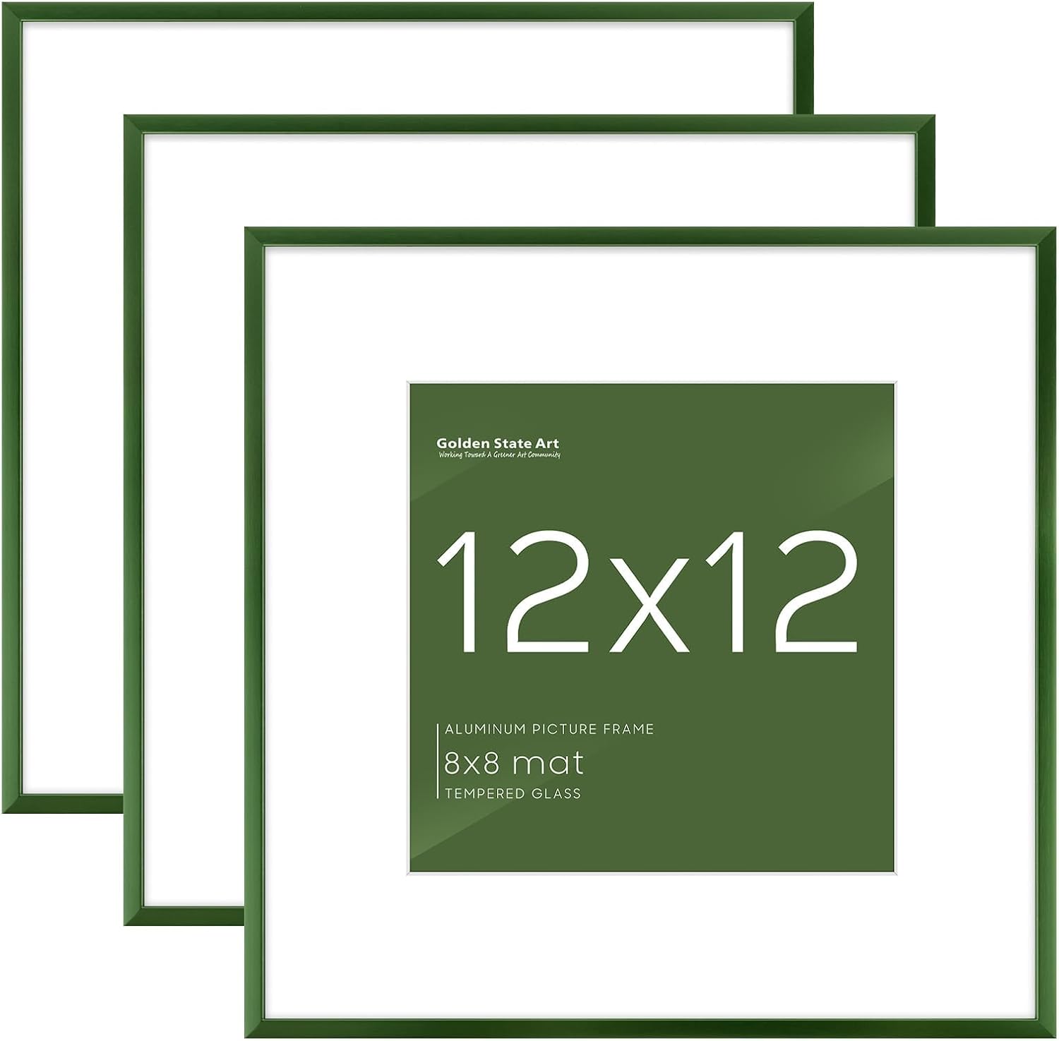 Golden State Art 3 Pack 12x12 Black Aluminum Frames, Real Glass Fronts