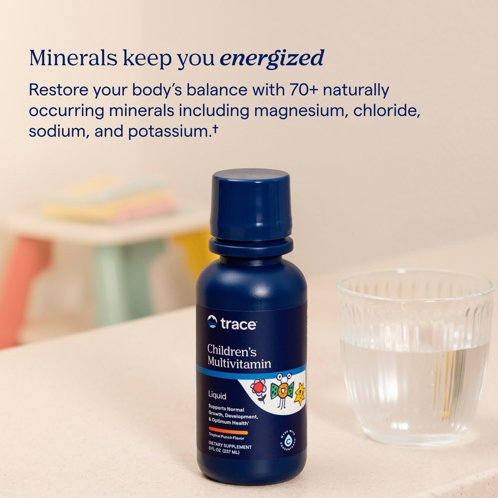 Trace Minerals Children’s Multivitamin Liquid, Tropical Punch, 8 fl oz | Full-spectrum ionic trace minerals, Zinc immune support