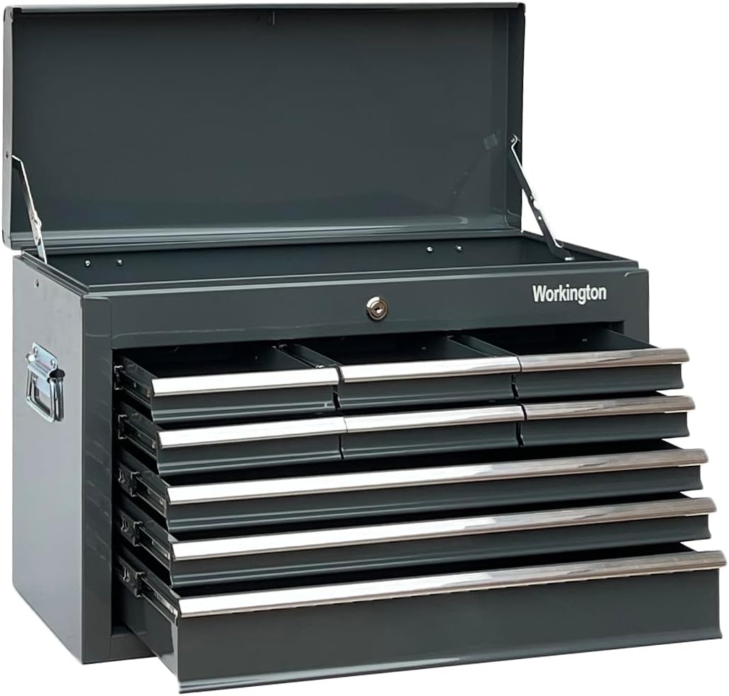 Workington Portable Metal Tool Chest with 9 Drawers, 24" 9-Drawer Tool Chest Cabinet with Ball Bearing Drawer Slides