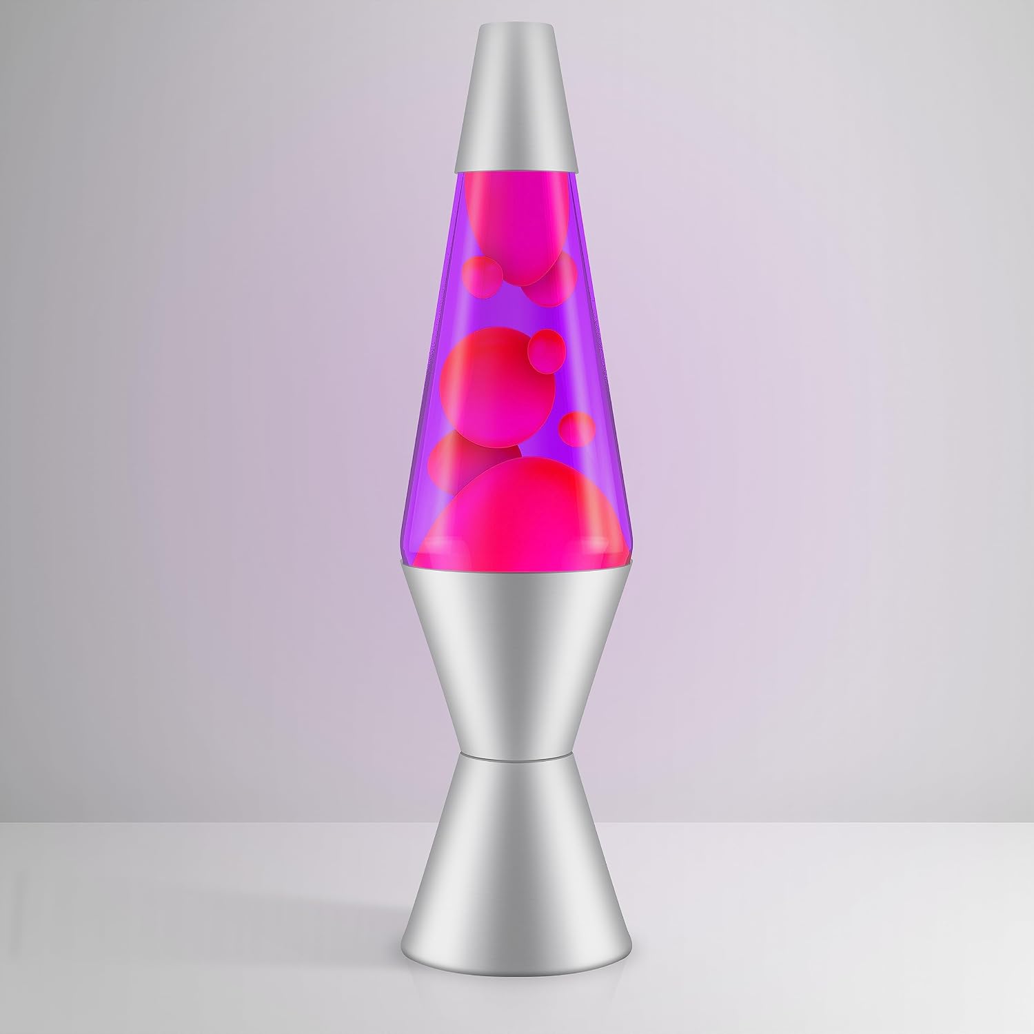 14.5-Inch Silver Base Lava Lamp with Purple Wax in Blue Liquid - 2118