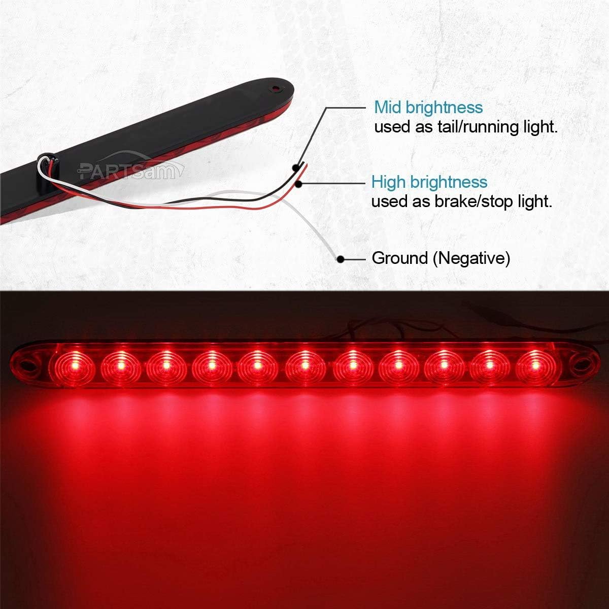 Partsam Submersible Under 80" LED Trailer Light Kit, Square Stop Turn Tail RV Truck Lights w/Wire &Bracket, Red/Amber Side Fender Marker Lamps