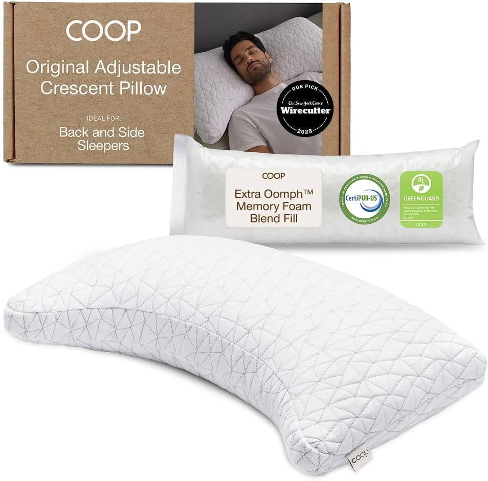 Coop Home Goods Original Adjustable Pillow, Queen Size Bed Pillows for Sleeping, Cross Cut Memory Foam Pillows - Medium Firm Back, Stomach and Side Sleeper Pillow, CertiPUR-US/GREENGUARD Gold