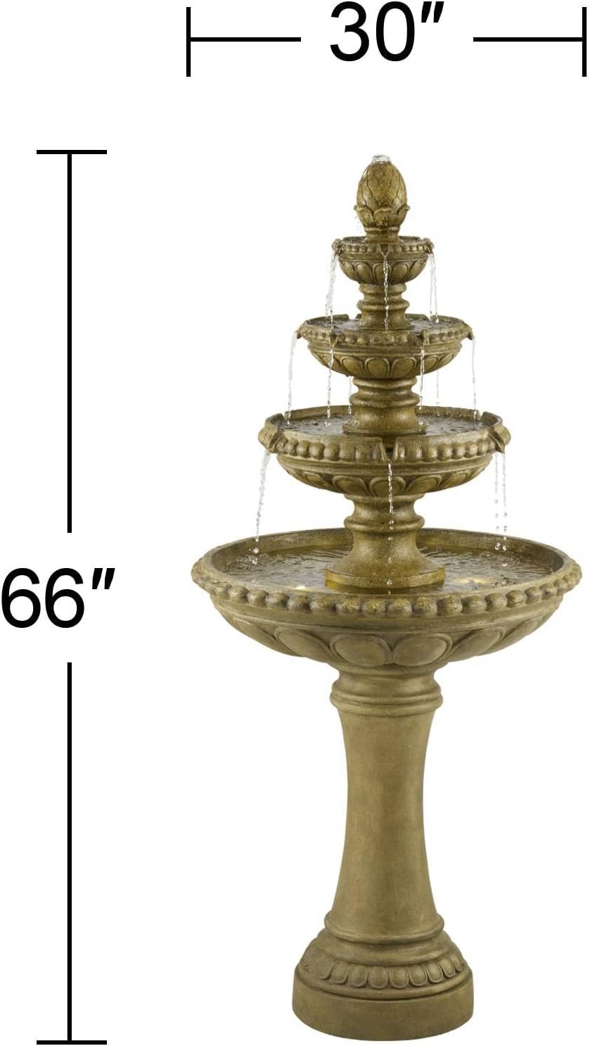 Sag Harbor 66" High Stone 4-Tier LED Outdoor Floor Large Fountain | Italian Decor Sand with Light Waterfall Standing Basin Water Feature for Outside