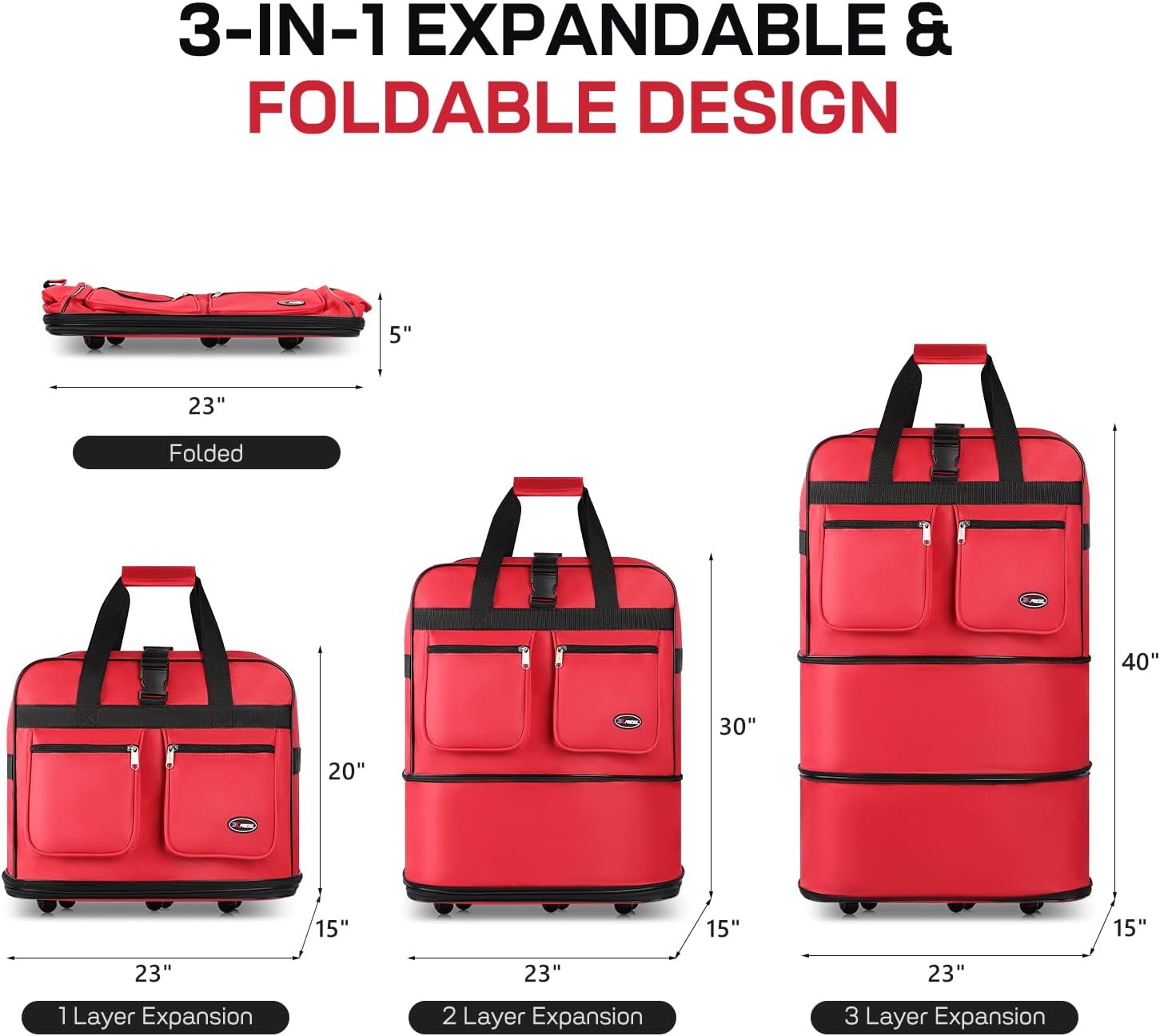 40'' Expandable Rolling Duffel Bag Suitcases w/Wheels,Foldable Luggage Bag