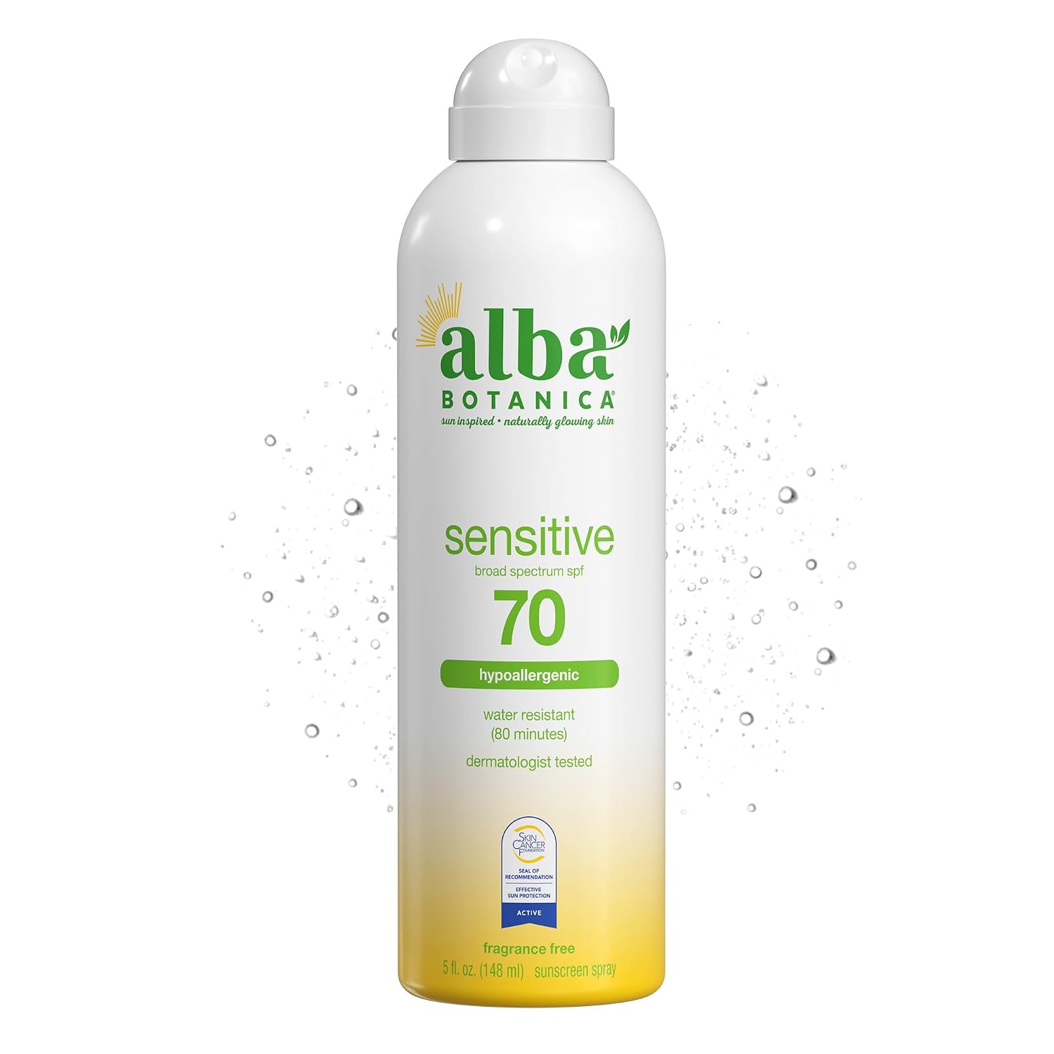 Alba Botanica Sensitive Sunscreen Spray for Face and Body, Fragrance-Free, Broad Spectrum SPF 50, Water Resistant, 5 fl. oz. Bottle