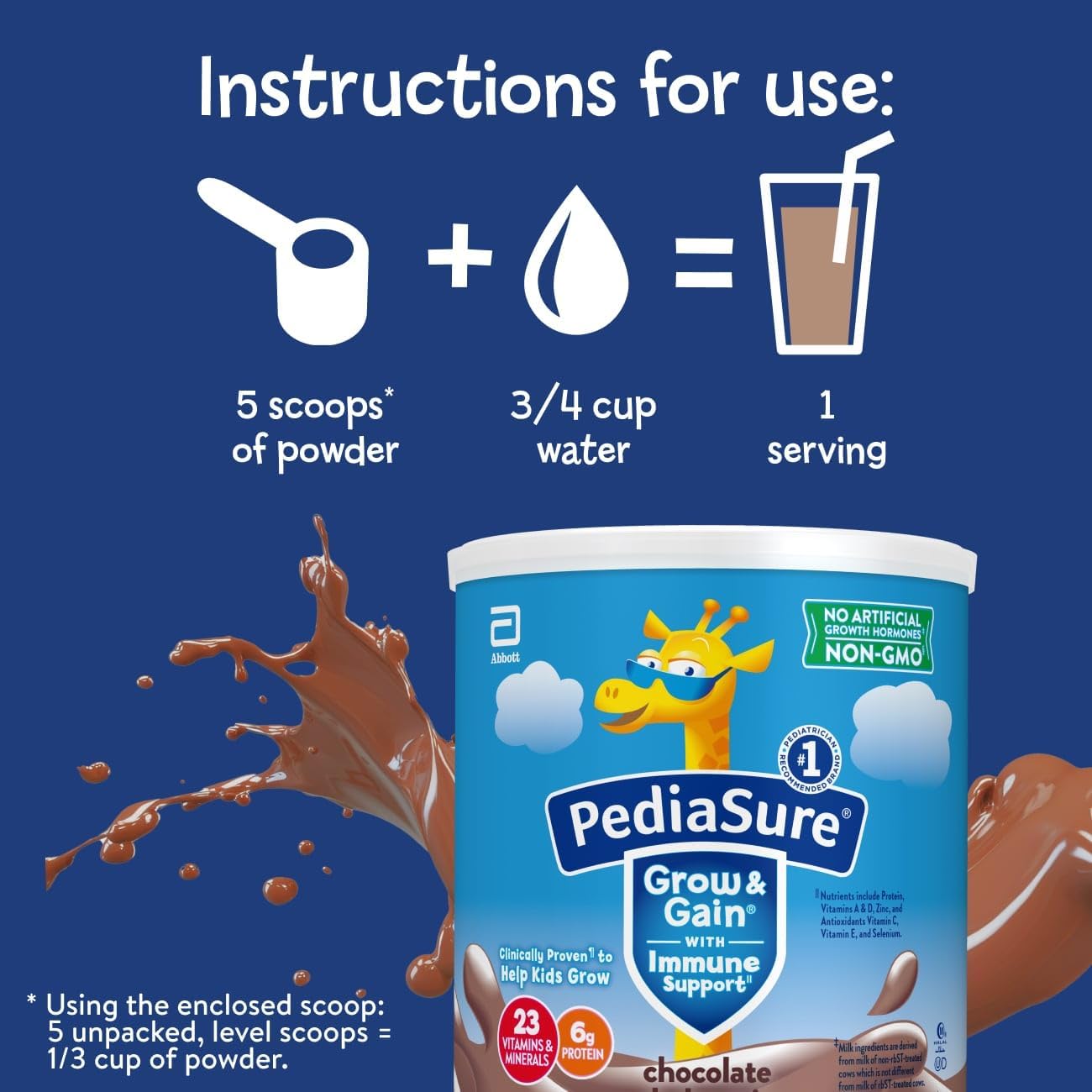 PediaSure Grow & Gain Shake Mix, 6g Protein, Vanilla, 14.1 oz Can, 3pk | 24 Servings, Great-Tasting Nutritional Shake Mix with Immune Support for Kids, 23 Vitamins & Minerals, Non-GMO & Gluten-Free