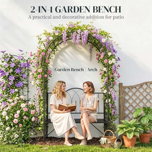 Outsunny Metal Trellis Arbor Arch with Garden Bench Steel 484 lbs. Black