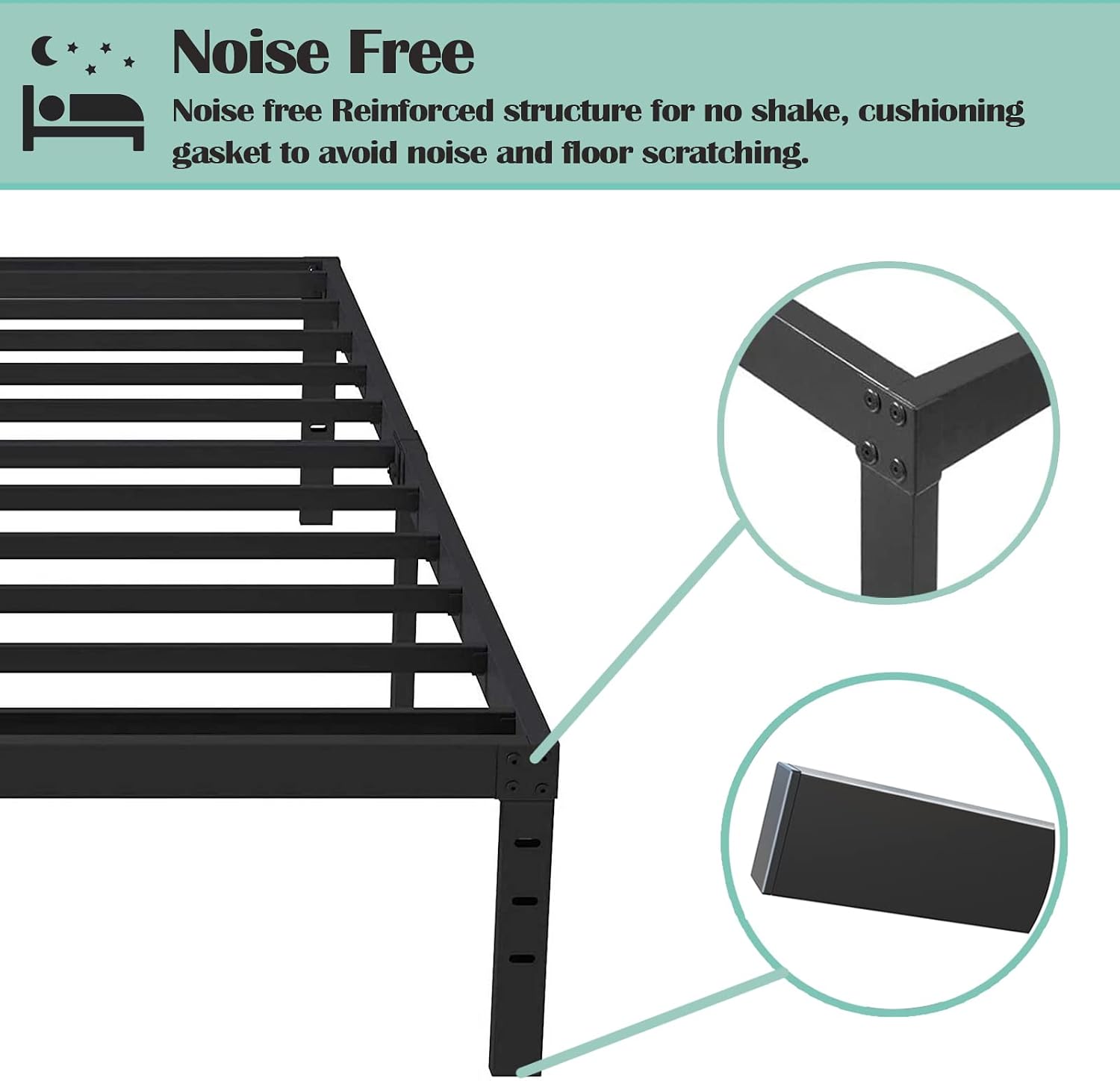 Queen 14" Heavy Duty Metal Platform Bed Frame with Headboard