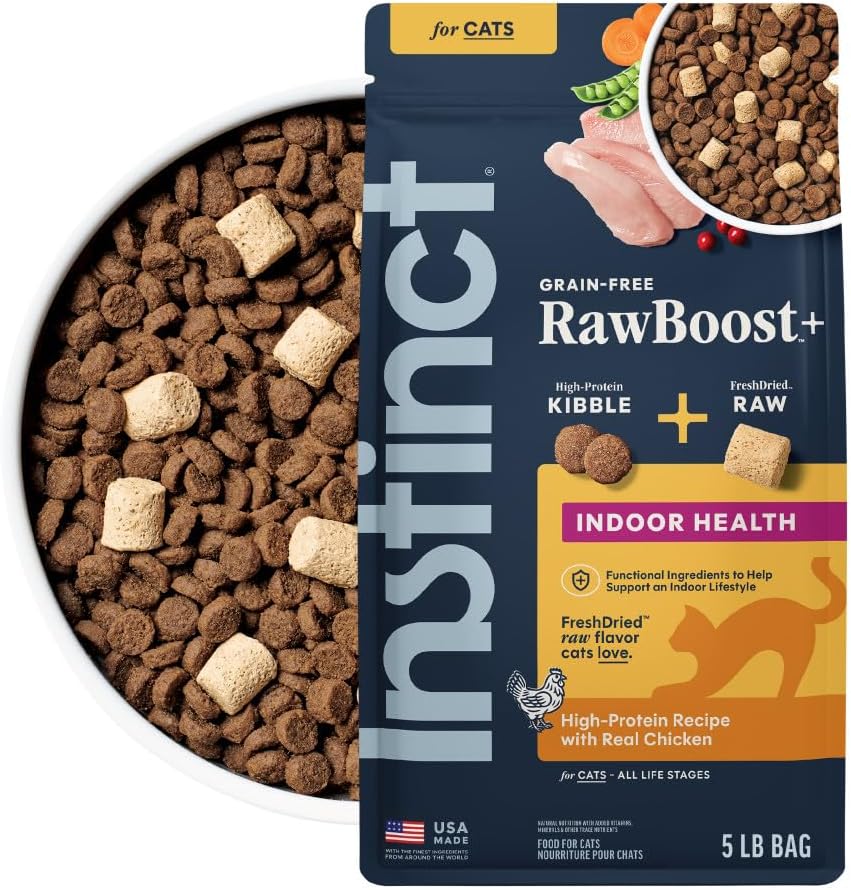 Instinct RawBoost, Dry Cat Food + Freeze Dried, Real Chicken, 10 lb Bag | High-protein kibble with FreshDried raw bites, grain-free, cage-free chicken recipe, minimally processed, complete nutrition