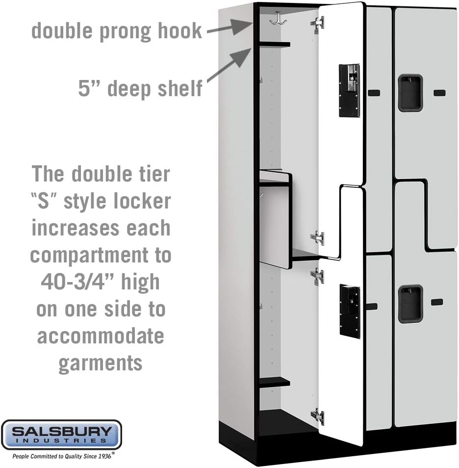 Salsbury Industries 2-Tier S-Style Designer Wood Locker with Three Wide Storage Units, 6-Feet High by 18-Inch Deep, Mahogany