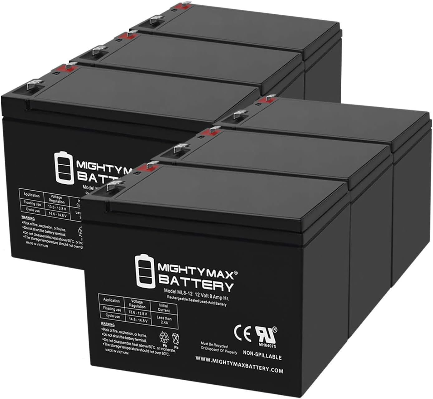 ML8-12 - 12 Volt 8 AH, F1 Terminal, Rechargeable SLA AGM Battery