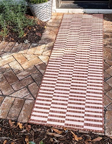 Unique Loom Outdoor Striped Collection Area Rug - Striped (7' 1" x 10' Rectangle, Taupe/Ivory)