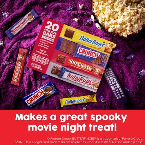 Butterfinger, CRUNCH, Baby Ruth and 100 Grand, Bulk 20 Pack, Assorted Full Size Chocolate Candy Bars, 35 oz