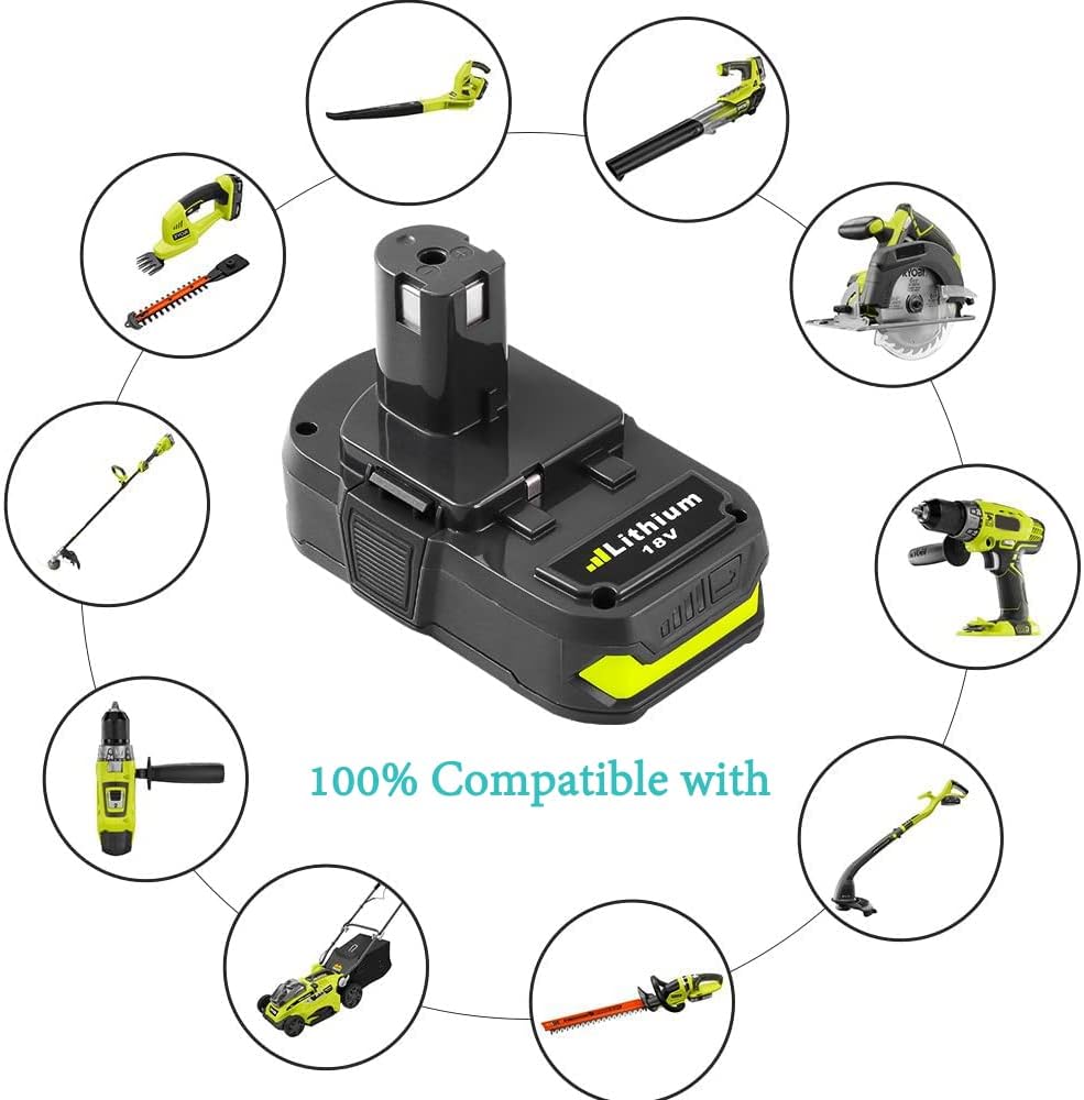 18V Battery and Charger Combo for Ryobi 18 Volt Cordless Tools Battery and P118B Charger, 18V Battery Capacity Output 5.0Ah