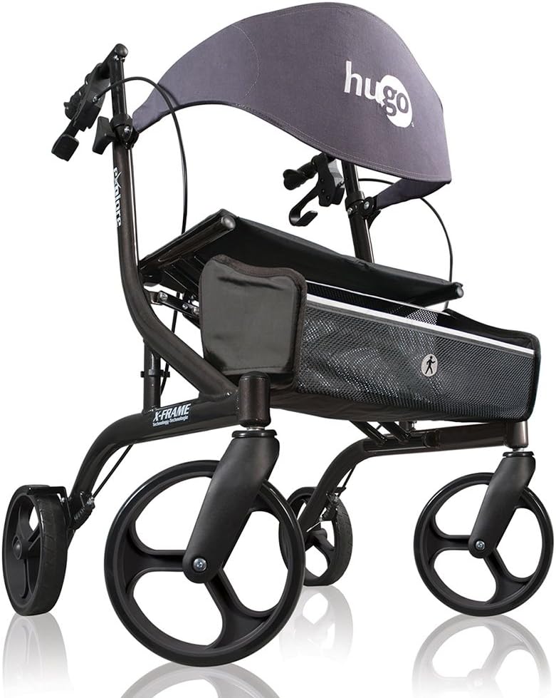 Hugo Mobility Explore Side-Fold Rollator Walker with Seat, Backrest and Folding Basket