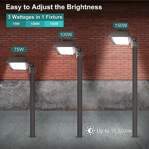 kadision 150W LED Flood Light, Dusk-to-Dawn Photocell, Slip Fitter Mount