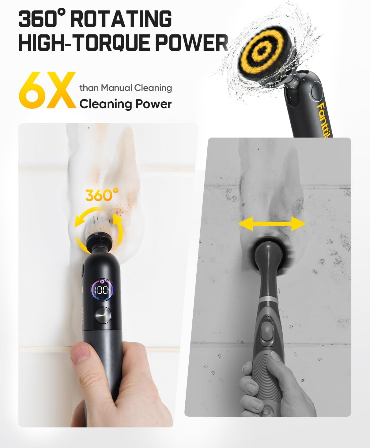Fanttik Flip G10 Nano HomeCare Electric Spin Scrubber, Tile Grout Brush | 360° High-Torque Rotation, 2-Speed & 3-Angle