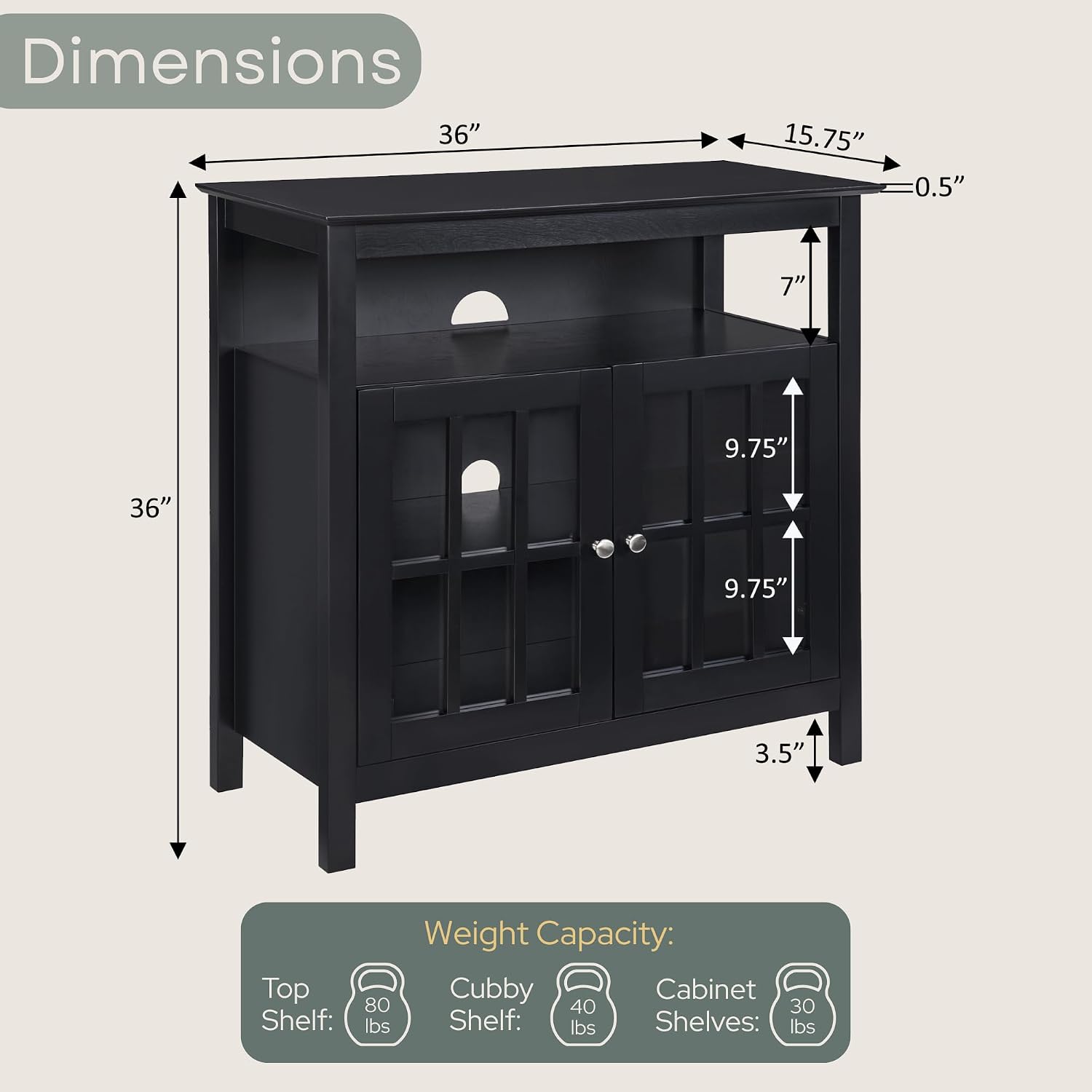 Convenience Concepts Big Sur Highboy TV Stand with Storage Cabinets and Shelves in White Finish