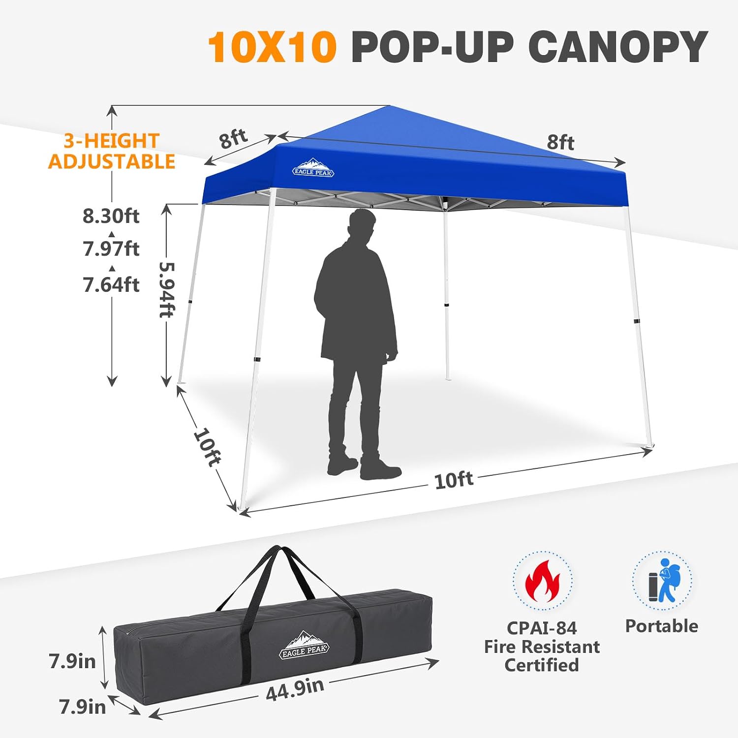 EAGLE PEAK 10x10 Slant Leg Pop Up Canopy Tent, Blue