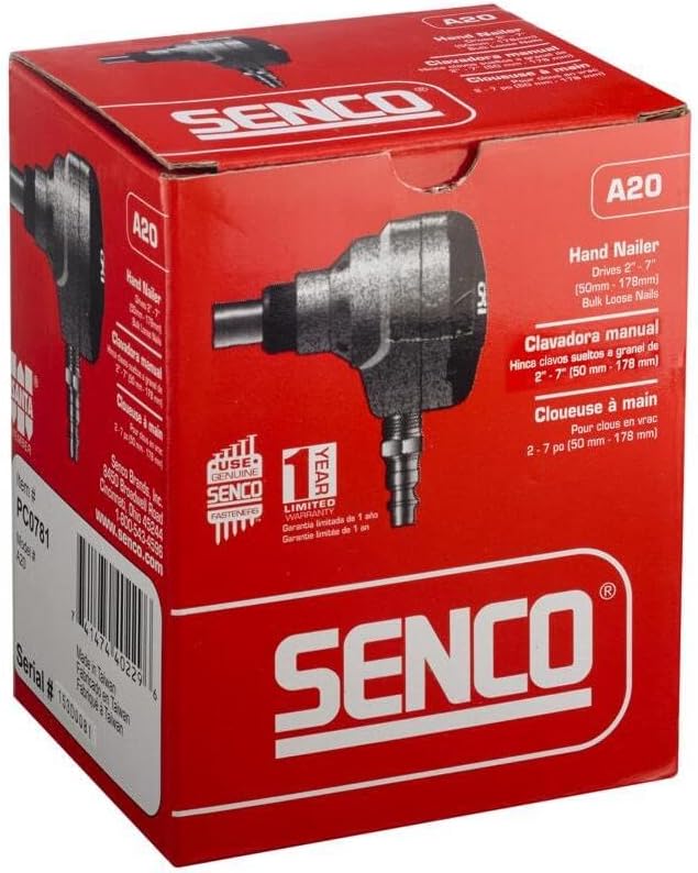 SENCO A20 Pneumatic Palm Nailer 2"-7" includes Leather Strap (PC0781) | Compact air-powered tool for fastening in tight spaces, framing, joist hanger